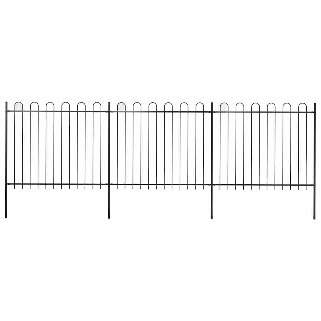 Garden Fence with Hoop Top Steel 337x150 cm Black 504 cm