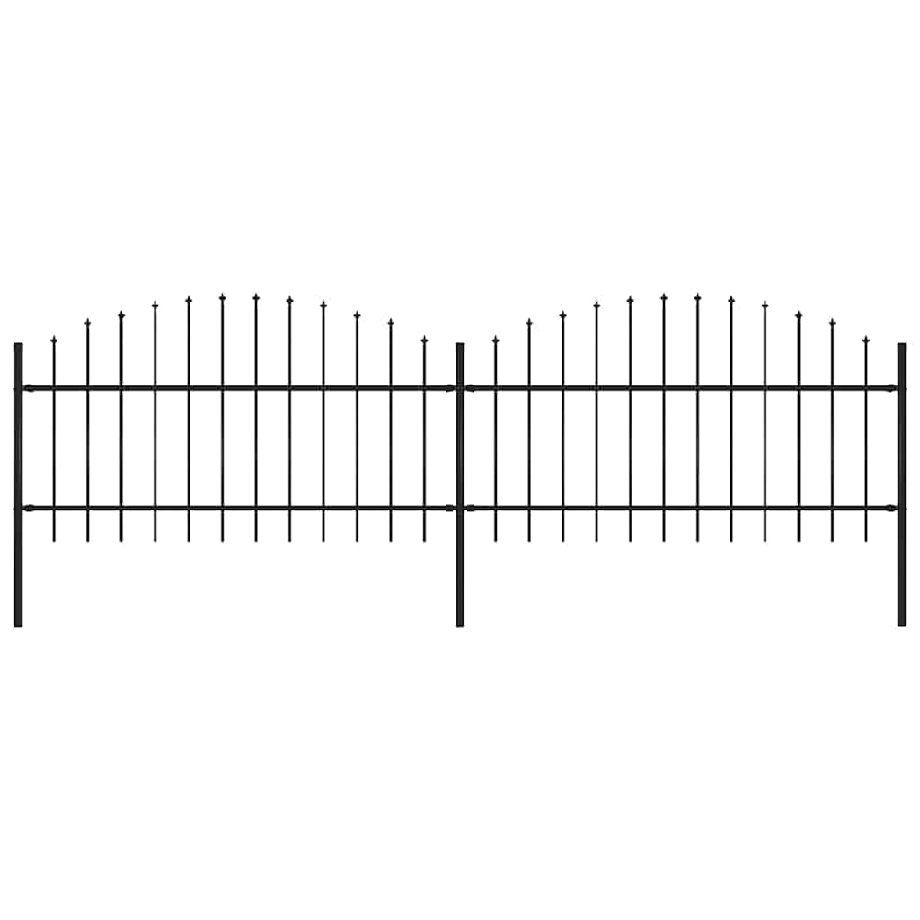 Garden Fence with Spear Top Steel 355x125 cm Black Height 100-125 cm 355 cm