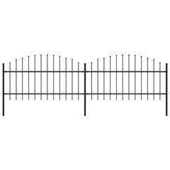 Garden Fence with Spear Top Steel 355x125 cm Black Height 100-125 cm 355 cm