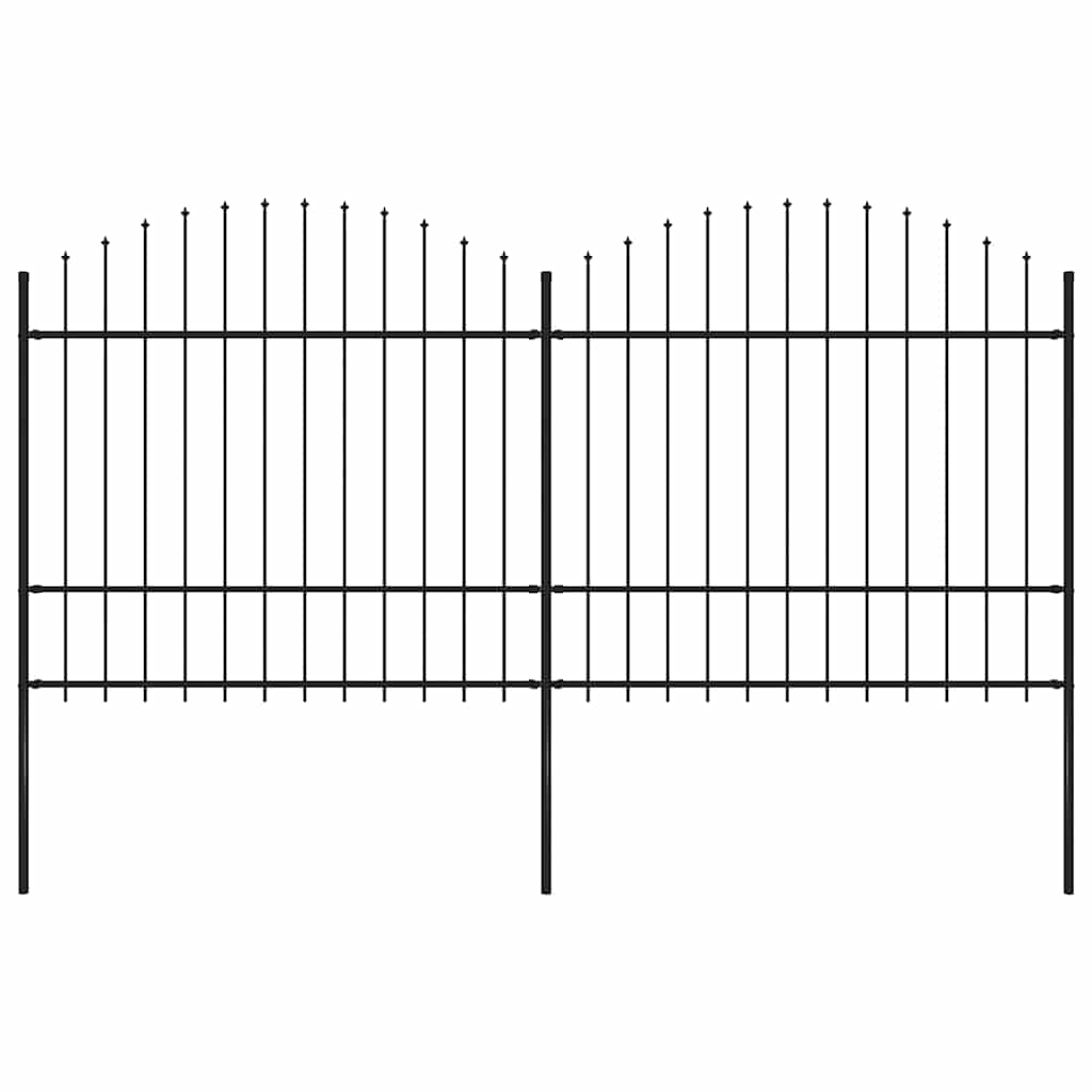 Garden Fence with Spear Top Steel 337x175 cm Black Height 150-175 cm 337 cm