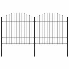 Garden Fence with Spear Top Steel 337x175 cm Black Height 150-175 cm 337 cm