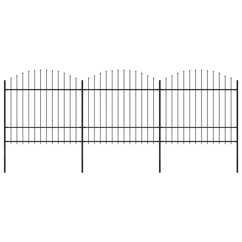 Garden Fence with Spear Top Steel 337x175 cm Black Height 150-175 cm 504 cm