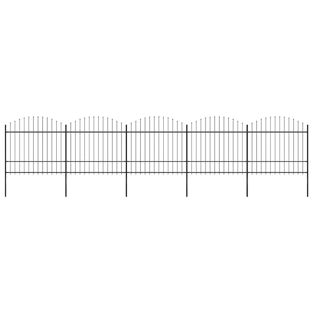 Garden Fence with Spear Top Steel 337x175 cm Black Height 150-175 cm 838 cm