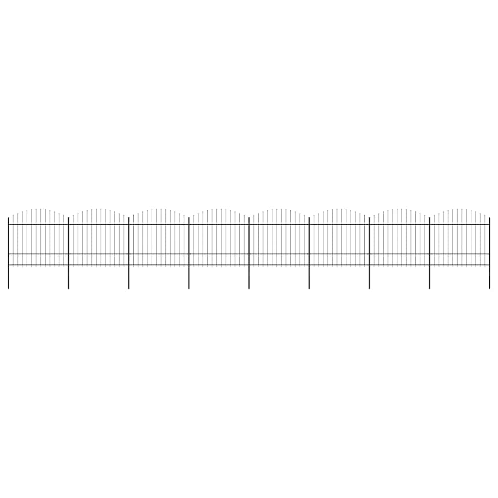 Garden Fence with Spear Top Steel 337x175 cm Black Height 150-175 cm 1339 cm