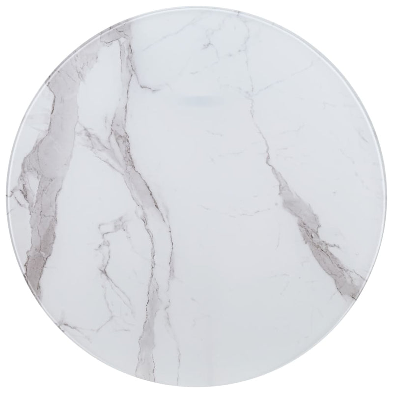 Table Top White Ø80 cm Glass with Marble Texture