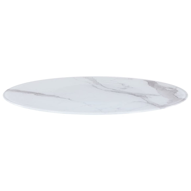 Table Top White Ø80 cm Glass with Marble Texture