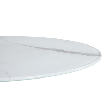 Table Top White Ø80 cm Glass with Marble Texture