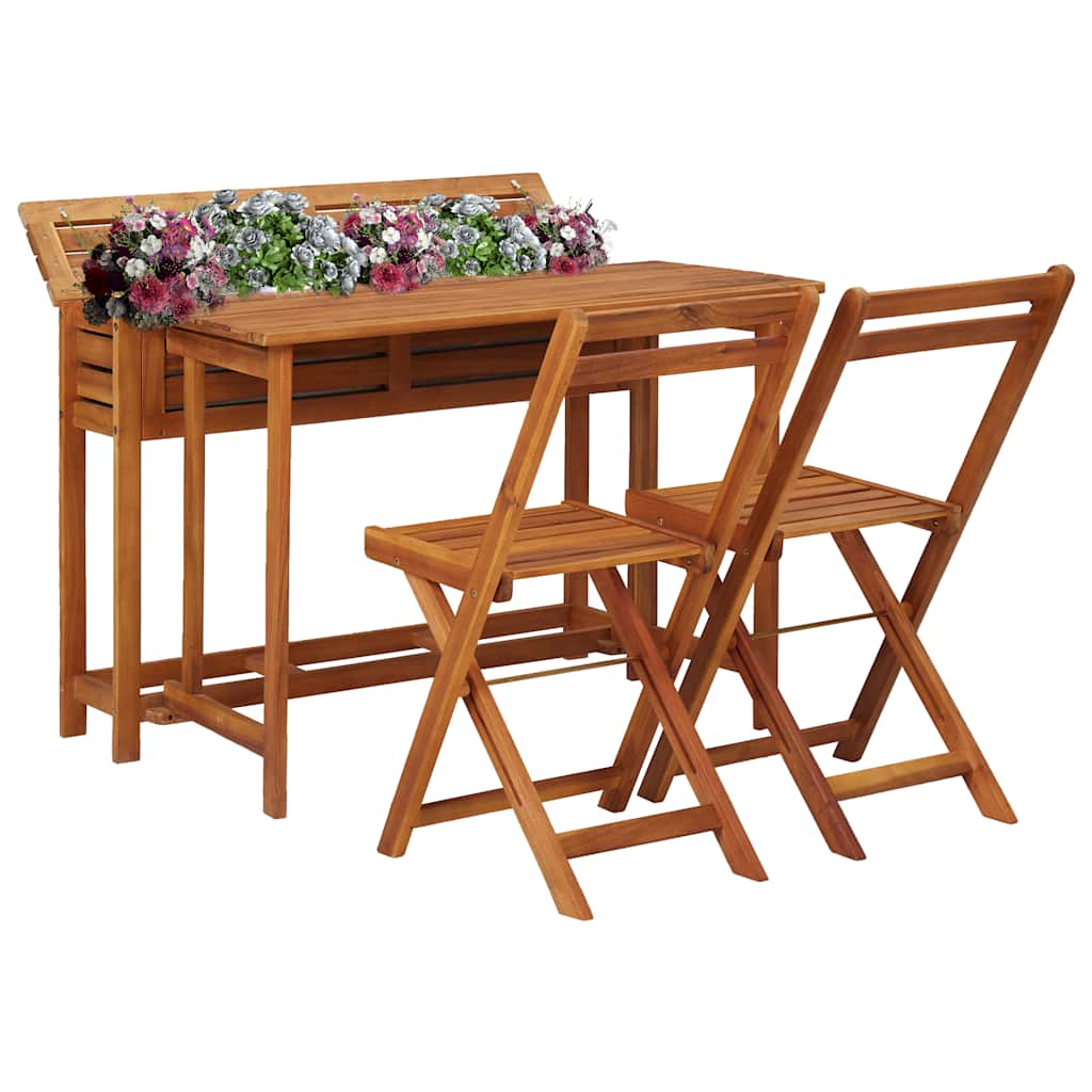 45910 vidaXL Garden Planter Table with 2 Bistro Chairs Solid Acacia Wood 1