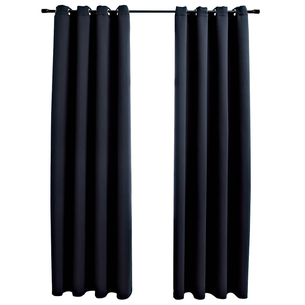 vidaXL Blackout Curtains with Metal Rings 2 pcs Black 140x245 cm 2