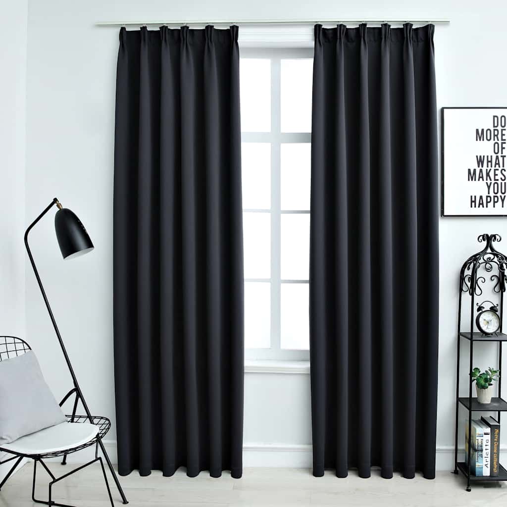 vidaXL Blackout Curtains with Hooks 2 pcs Black 140x245 cm 1