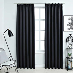 vidaXL Blackout Curtains with Hooks 2 pcs Black 140x245 cm 1
