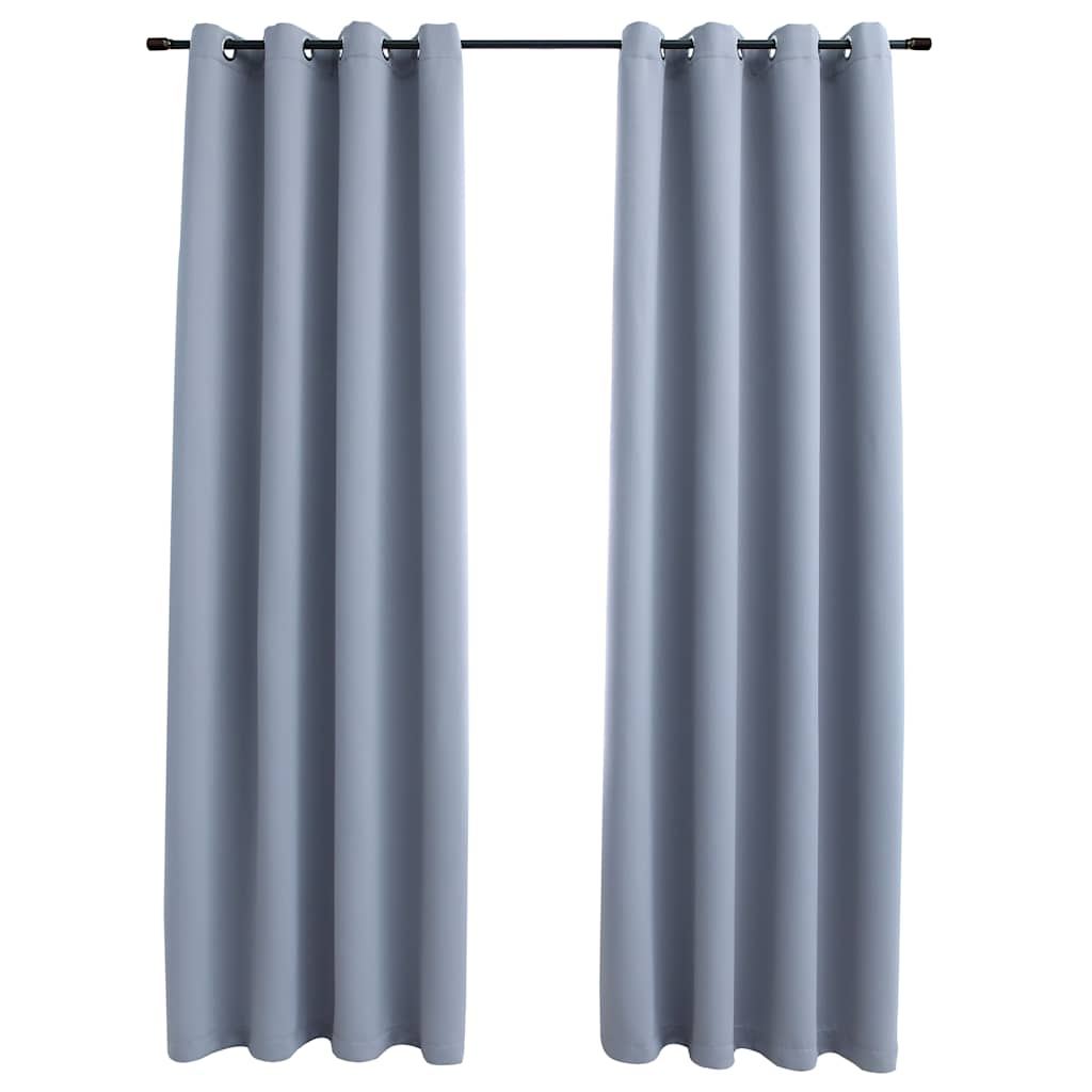 vidaXL Blackout Curtains with Metal Rings 2 pcs Grey 140x175 cm 2