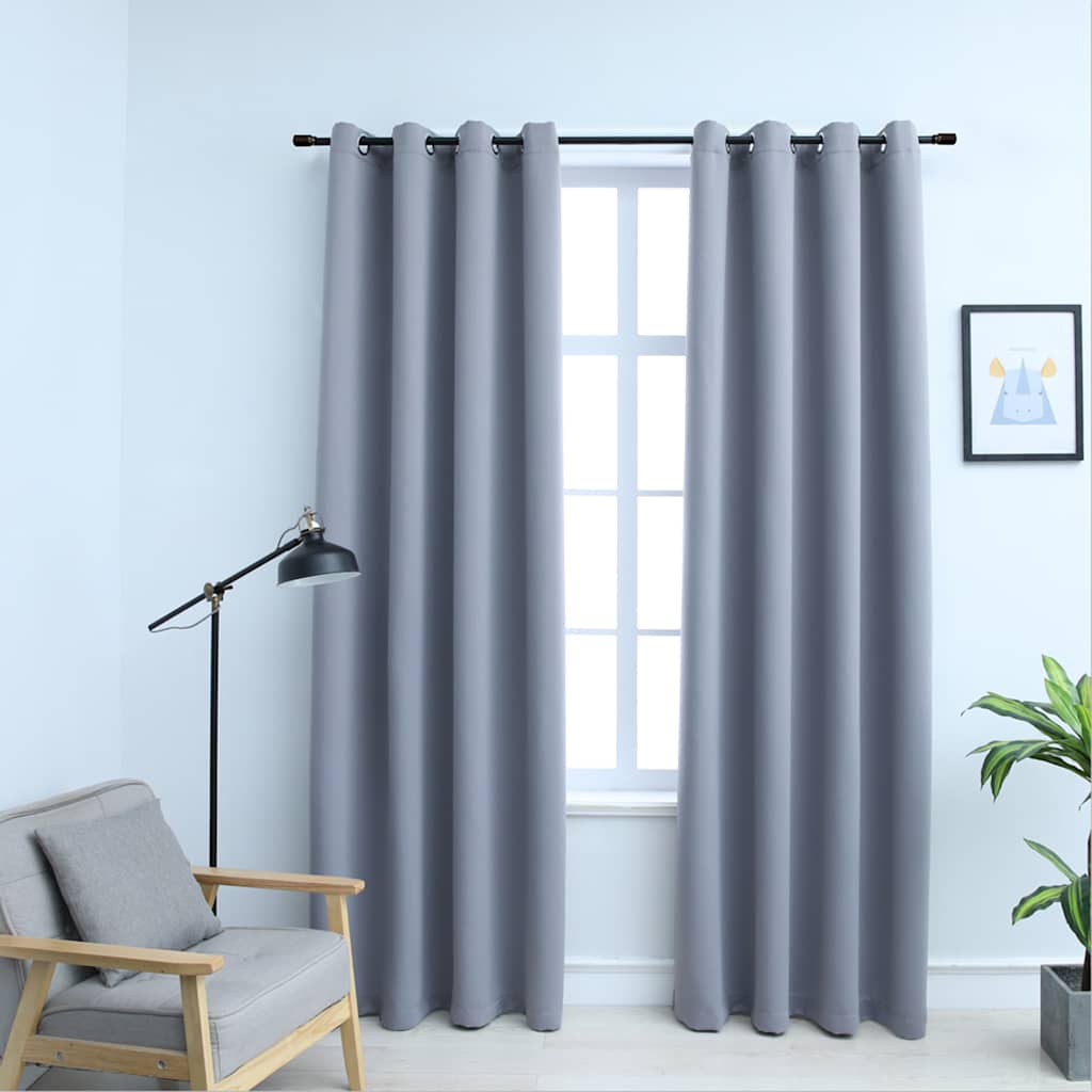 vidaXL Blackout Curtains with Metal Rings 2 pcs Grey 140x175 cm 1