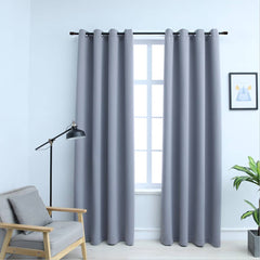 vidaXL Blackout Curtains with Metal Rings 2 pcs Grey 140x175 cm 1