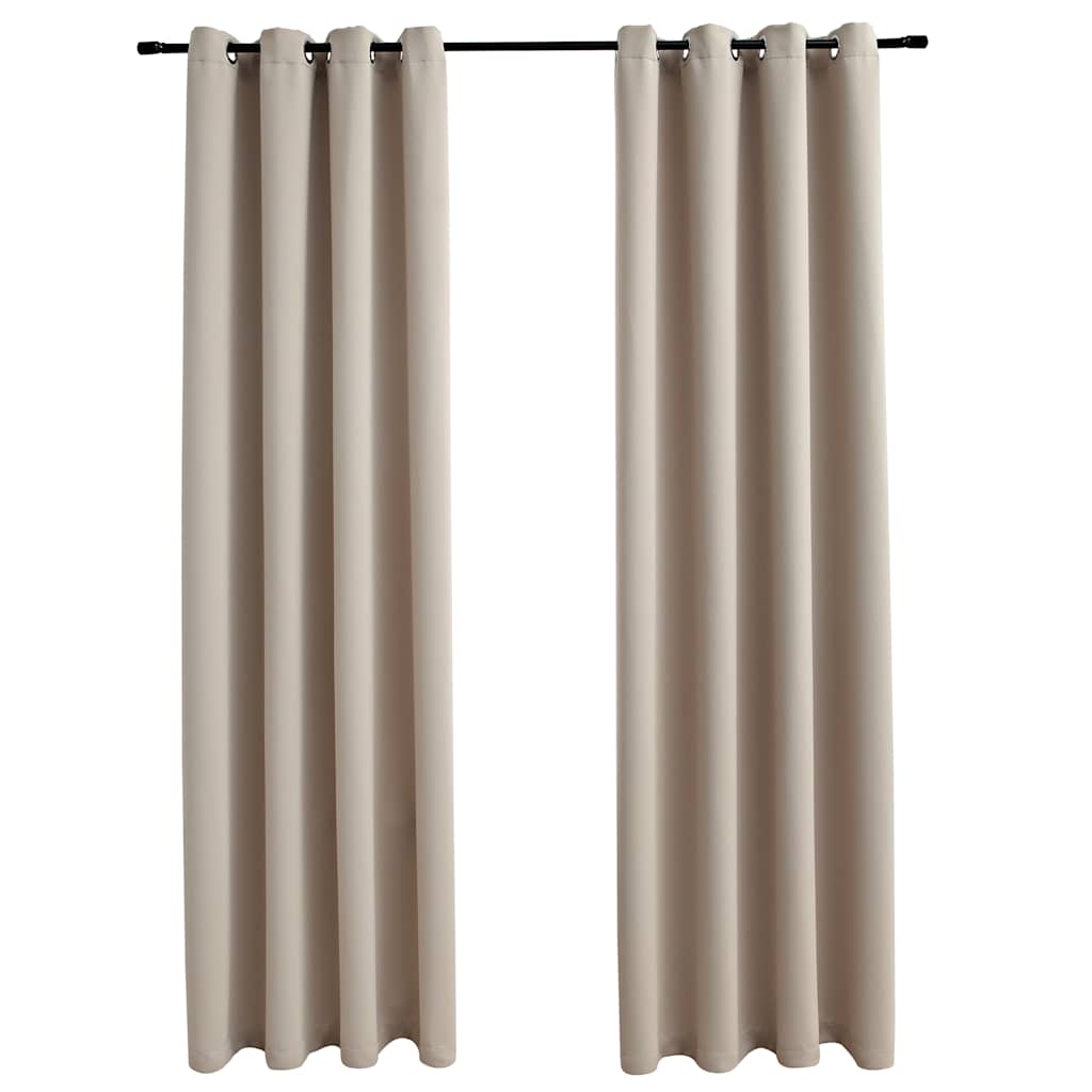 vidaXL Blackout Curtains with Metal Rings 2 pcs Beige 140x225 cm 2