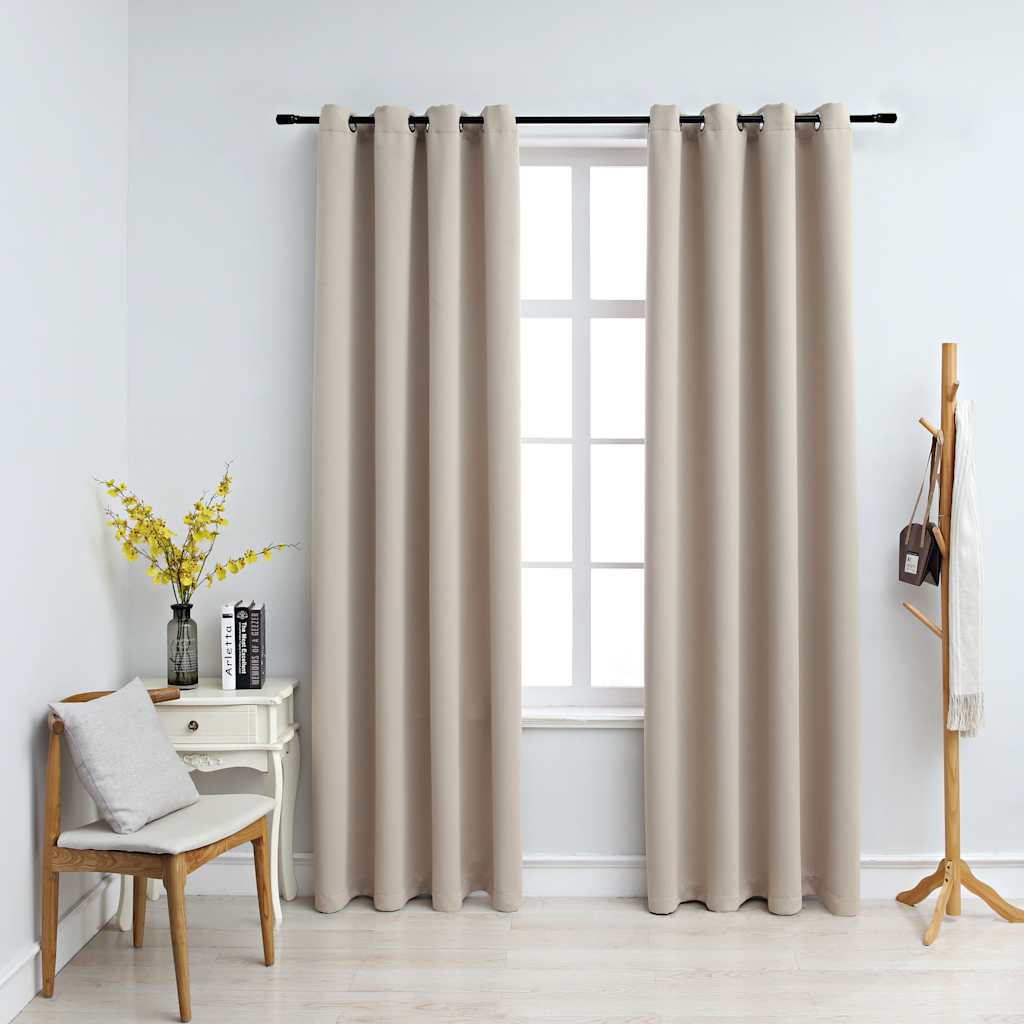 vidaXL Blackout Curtains with Metal Rings 2 pcs Beige 140x225 cm 1