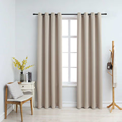 vidaXL Blackout Curtains with Metal Rings 2 pcs Beige 140x225 cm 1