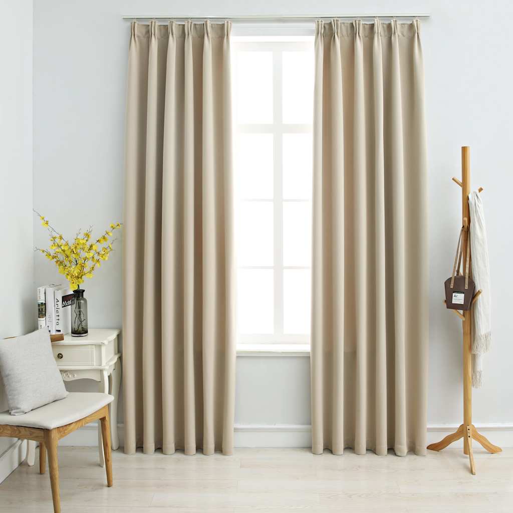 vidaXL Blackout Curtains with Hooks 2 pcs Beige 140x225 cm 1