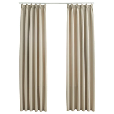 Blackout Curtains with Hooks 2 pcs Beige 140x245 cm