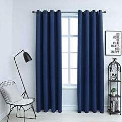 vidaXL Blackout Curtains with Metal Rings 2 pcs Blue 140x225 cm 1