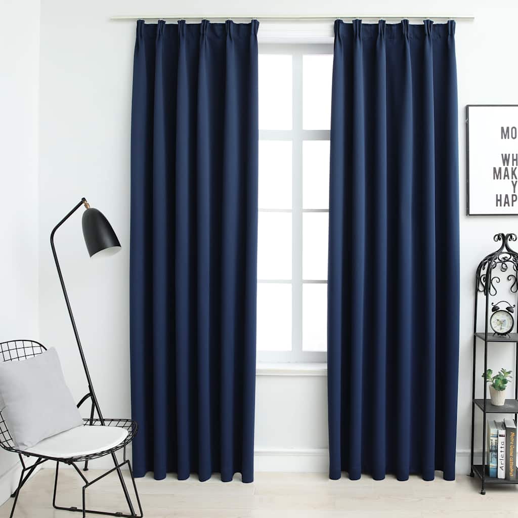 vidaXL Blackout Curtains with Hooks 2 pcs Blue 140x225 cm 1