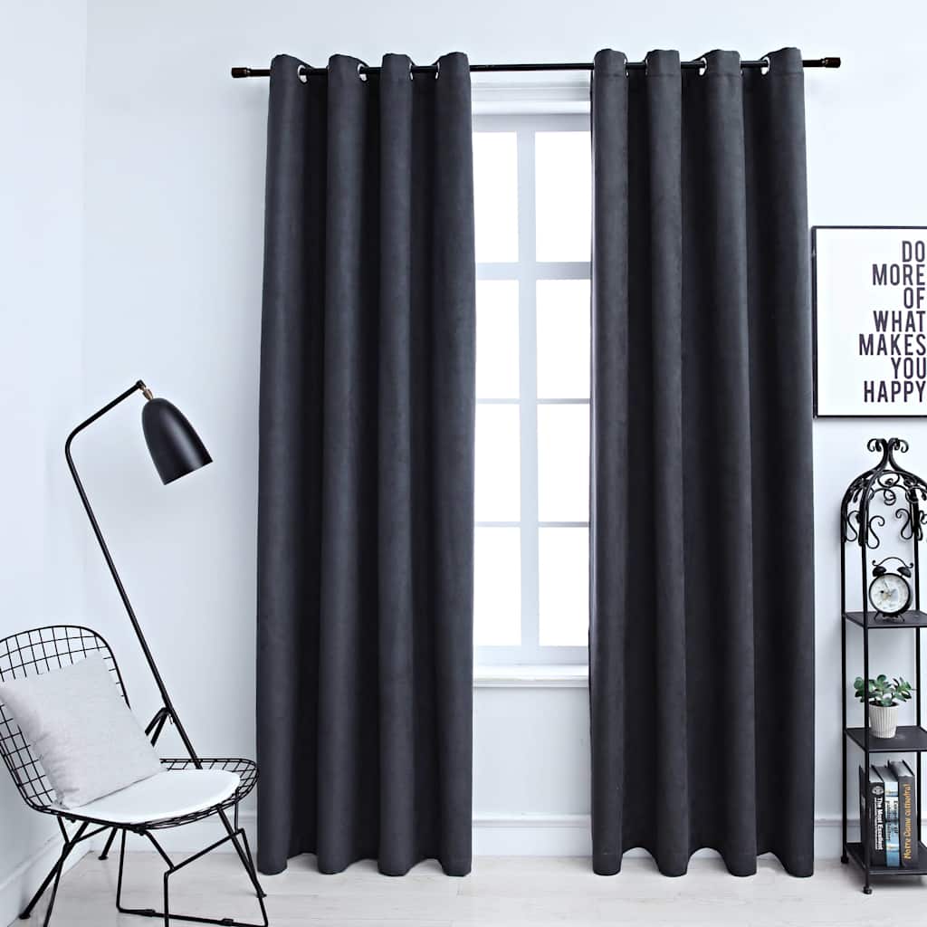 vidaXL Blackout Curtains with Metal Rings 2 pcs Anthracite 140x175 cm 1