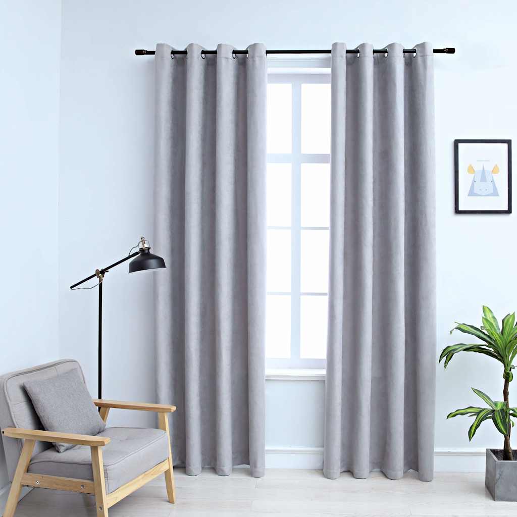 vidaXL Blackout Curtains with Metal Rings 2 pcs Grey 140x175 cm 1