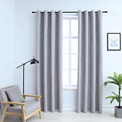 vidaXL Blackout Curtains with Metal Rings 2 pcs Grey 140x175 cm 1