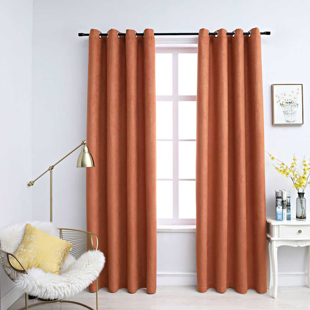 vidaXL Blackout Curtains with Metal Rings 2 pcs Rust 140x225 cm 1