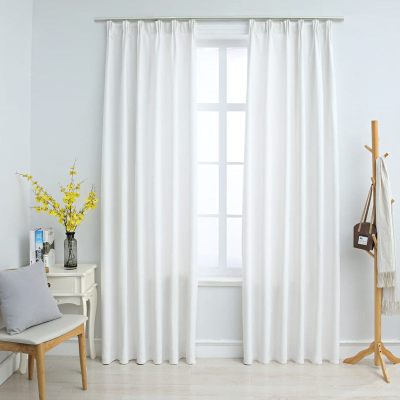 Blackout Curtains with Hooks 2 pcs Off White 140x175 cm