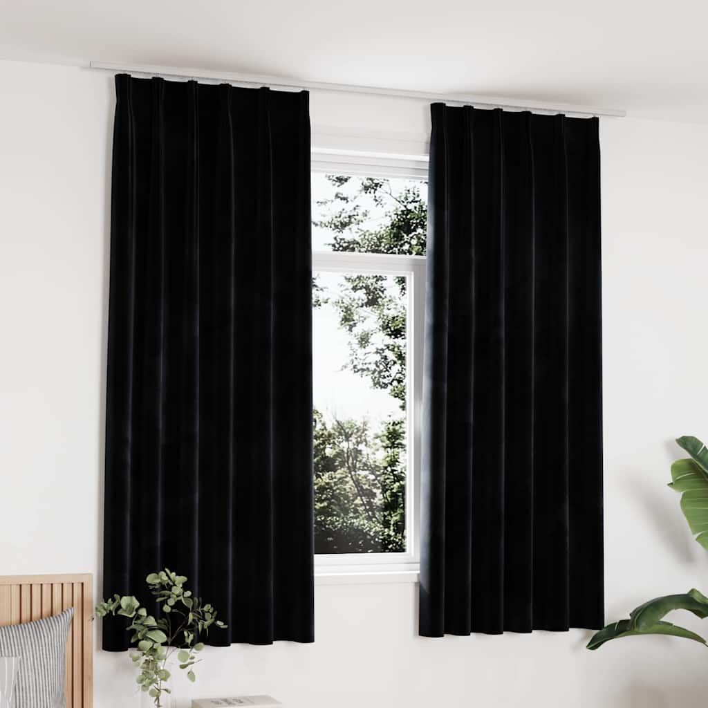 vidaXL Blackout Curtains 2 pcs with Hooks Velvet Black 140x175 cm 1
