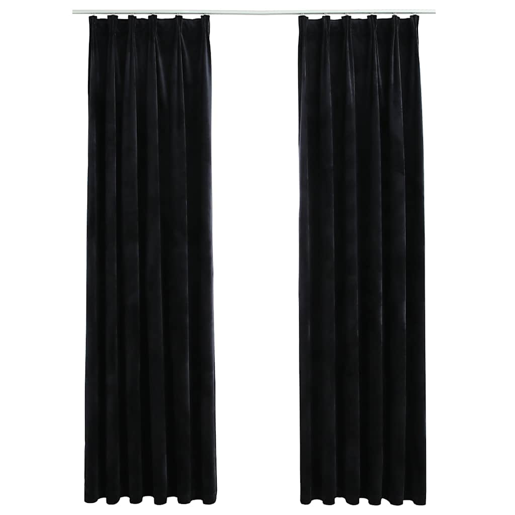 Blackout Curtains 2 pcs with Hooks Velvet Black, image 2