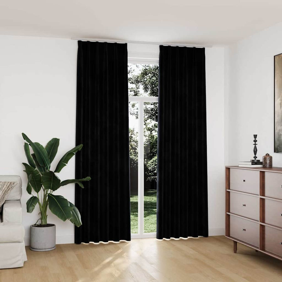 134494 vidaXL Blackout Curtains 2 pcs with Hooks Velvet Black 140x245 cm 1