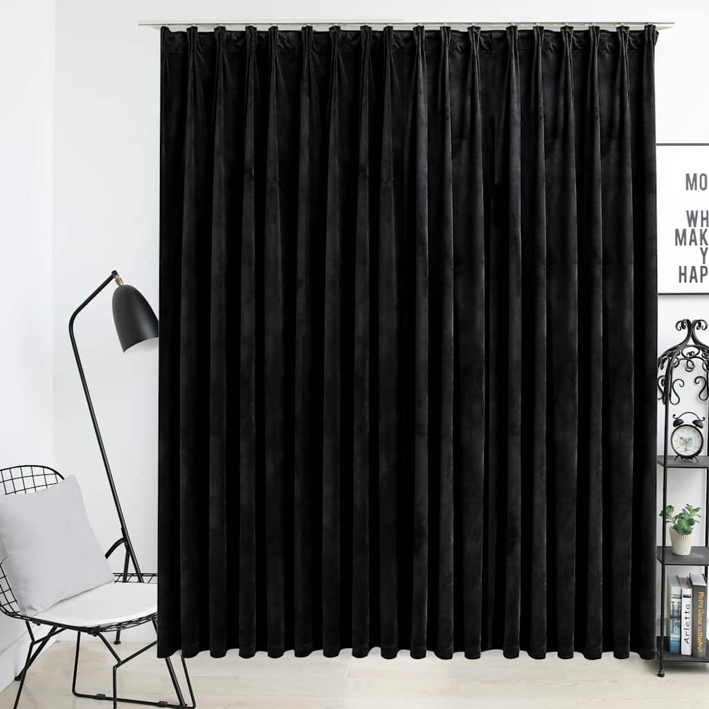 vidaXL Blackout Curtain with Hooks Velvet Black 290x245 cm 1