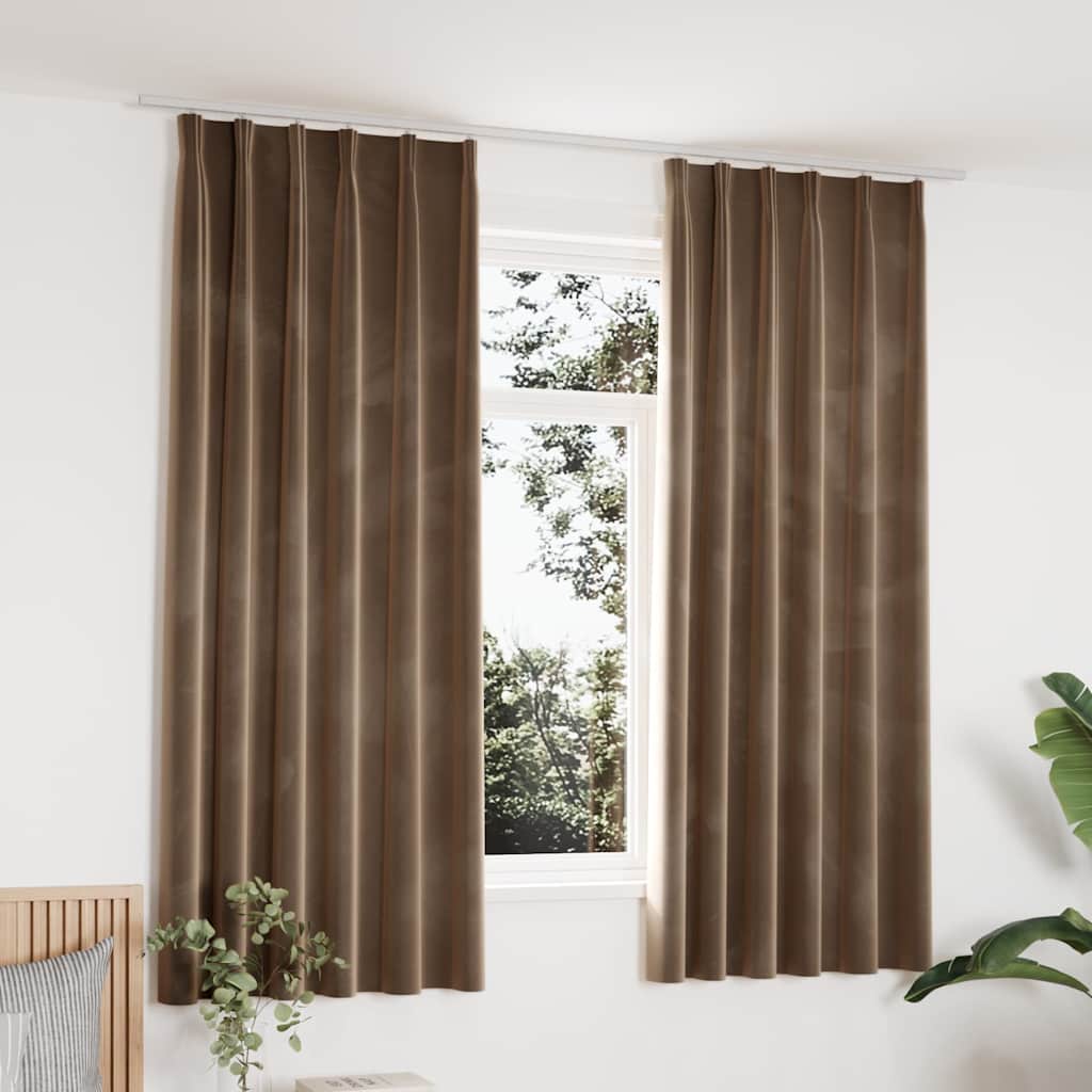 vidaXL Blackout Curtains 2 pcs with Hooks Velvet Beige 140x175 cm 1