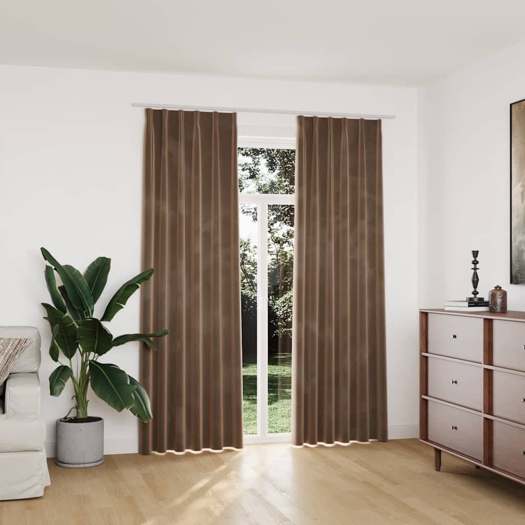 vidaXL Blackout Curtains 2 pcs with Hooks Velvet Beige 140x225 cm 1