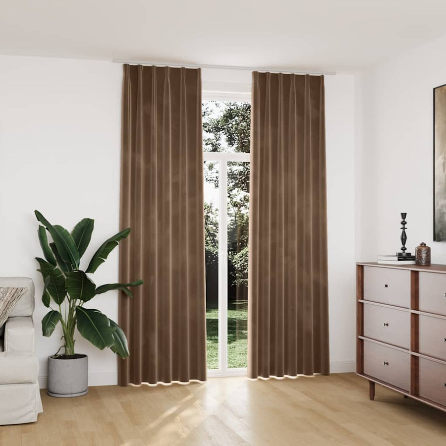 134510 vidaXL Blackout Curtains 2 pcs with Hooks Velvet Beige 140x245 cm 1