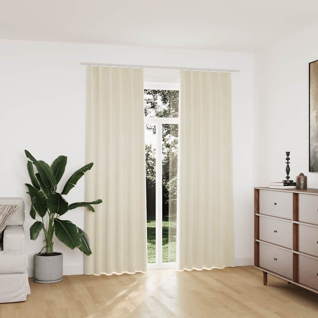 vidaXL Blackout Curtains 2 pcs with Hooks Velvet Cream 140x225 cm 1