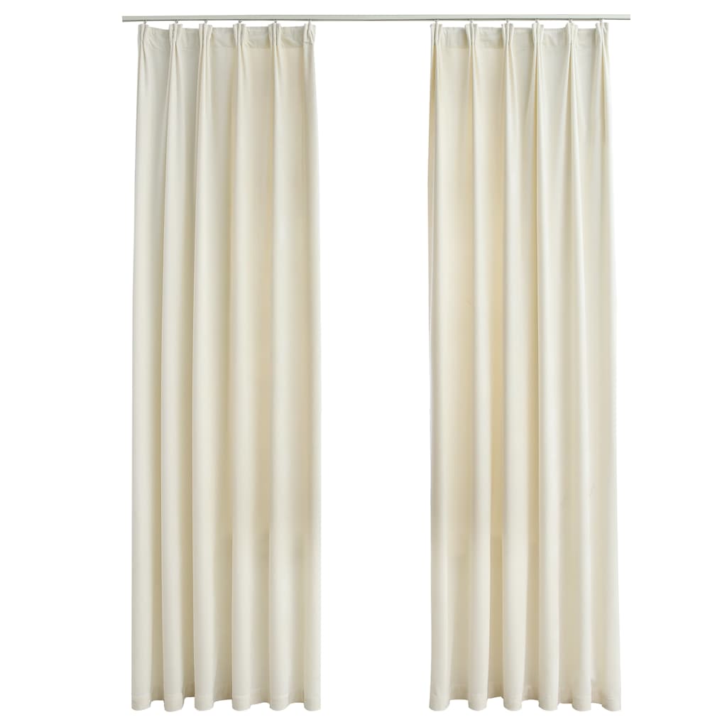 vidaXL Blackout Curtains 2 pcs with Hooks Velvet Cream 140x245 cm 2