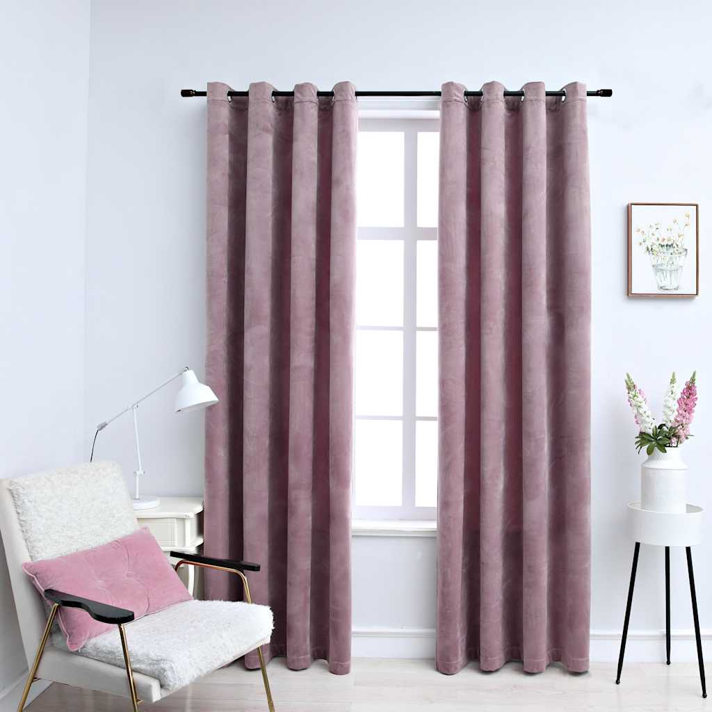 vidaXL Blackout Curtains with Rings 2pcs Velvet Antique Pink 140x225cm 1