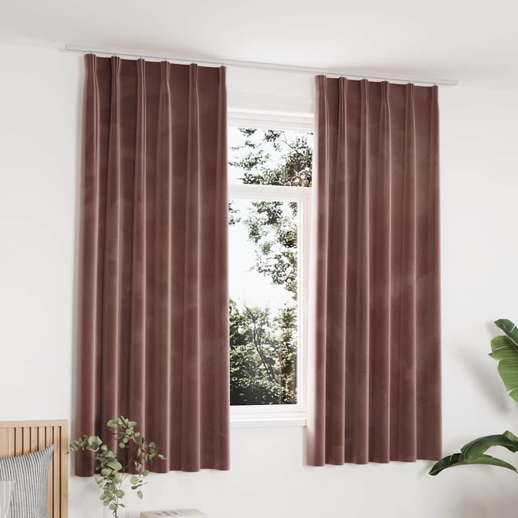 vidaXL Blackout Curtains 2pcs with Hooks Velvet Antique Pink 140x175cm 1