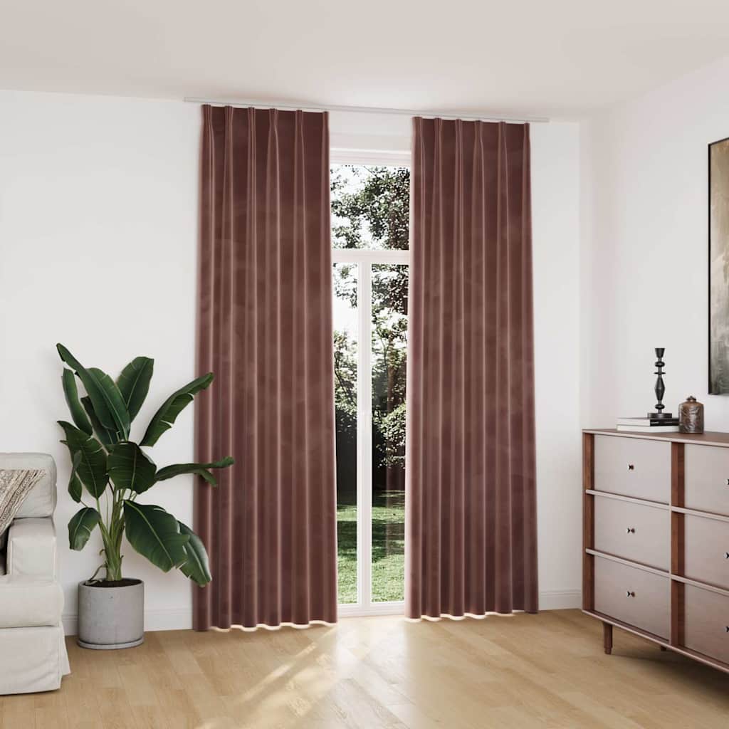 vidaXL Blackout Curtains 2pcs with Hooks Velvet Antique Pink 140x245cm 1
