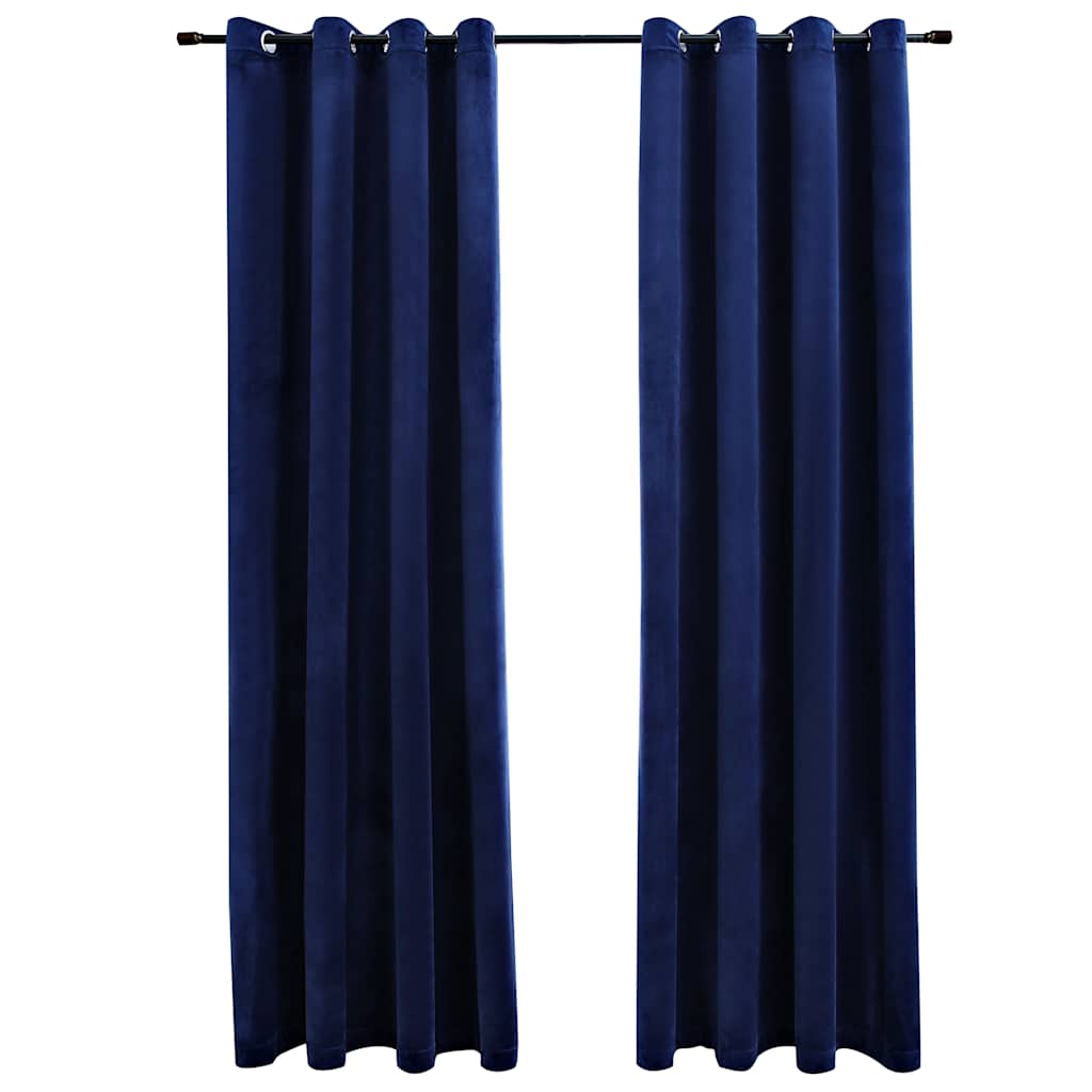vidaXL Blackout Curtains with Rings 2 pcs Velvet Dark Blue 140x225 cm 2