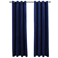 vidaXL Blackout Curtains with Rings 2 pcs Velvet Dark Blue 140x225 cm 2