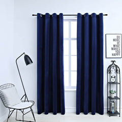 vidaXL Blackout Curtains with Rings 2 pcs Velvet Dark Blue 140x225 cm 1