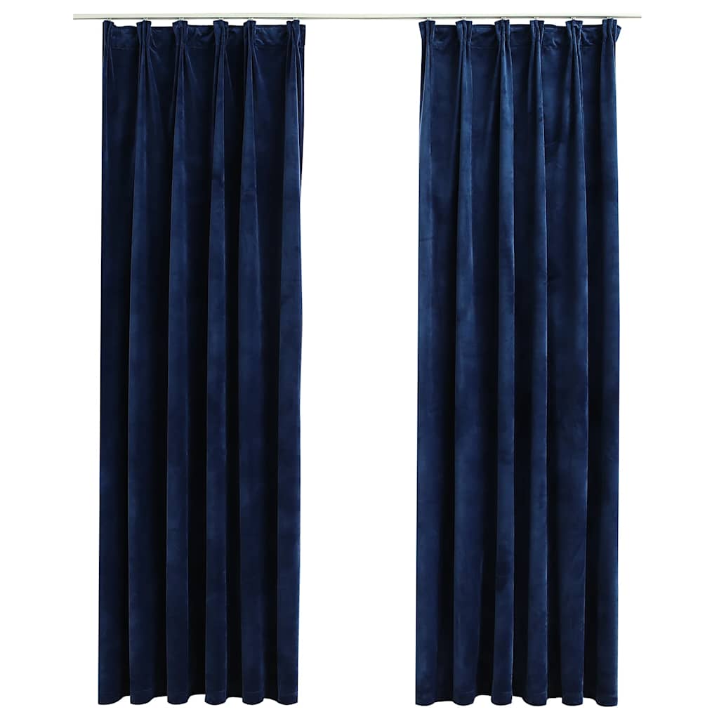 vidaXL Blackout Curtains 2 pcs with Hooks Velvet Dark Blue 140x225 cm 2