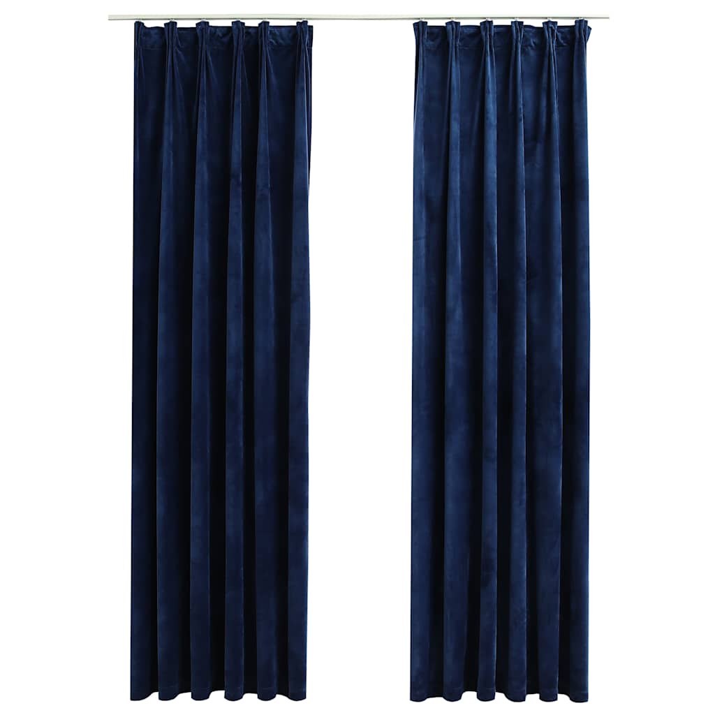 Blackout Curtains 2 pcs with Hooks Velvet Dark Blue, image 2