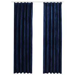 Blackout Curtains 2 pcs with Hooks Velvet Dark blue 140 x 245 cm
