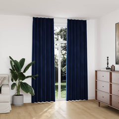 Blackout Curtains 2 pcs with Hooks Velvet Dark Blue