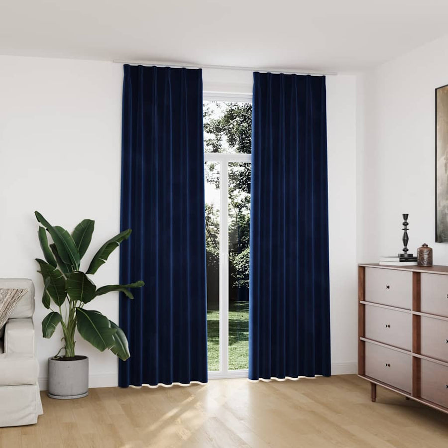 134534 vidaXL Blackout Curtains 2 pcs with Hooks Velvet Dark Blue 140x245 cm 1